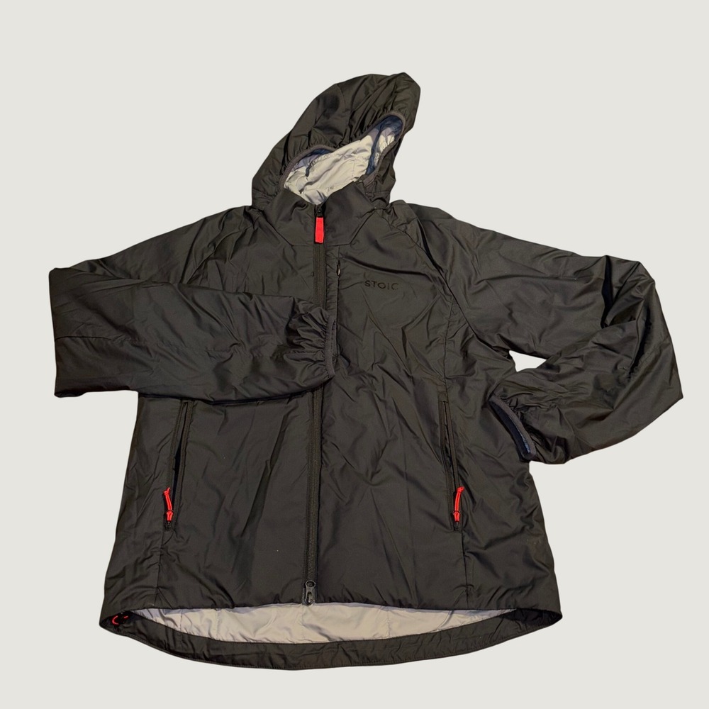 Stoic Mens Insulated Hooded Puffer Jacket Black Dark Grey Large Ripstop Lining